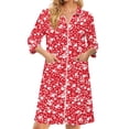 thumbnail image 3 of Zipper Women's Robes Lightweight Soft Womens Bathrobe Zip Up Front 3/4 Sleeve Knee Length Vintage Floral Print Trendy Sleepwear Nightgown with Pockets Red L, 3 of 8