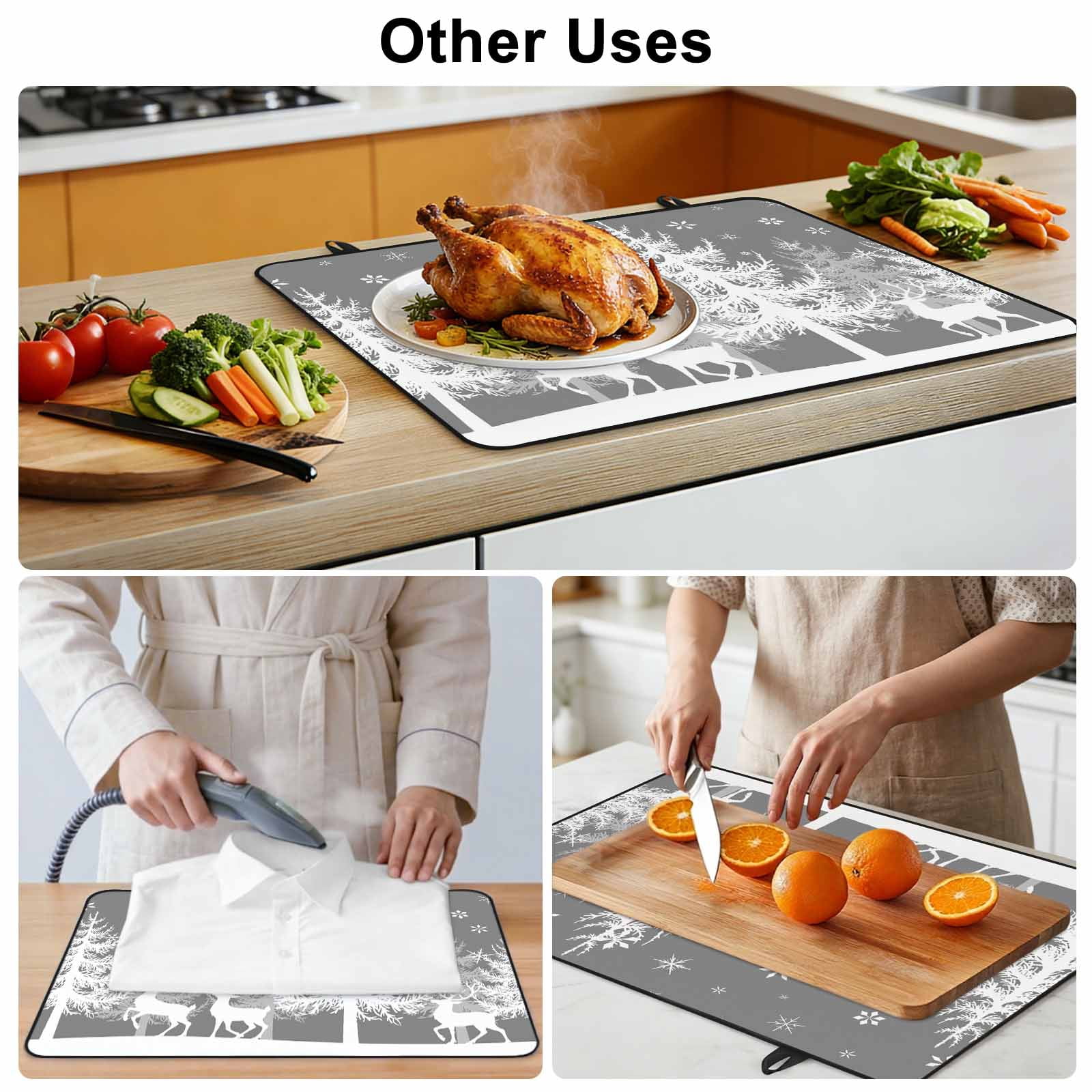 Grey Christmas Stove Top Cover for Electric Stove, Heat-proof & Non Slip Glass Top Stove Cover Protector, Xmas Tree Snowflake Elk Kitchen Flat Cooktop Rubber Mat 24x21 Inches