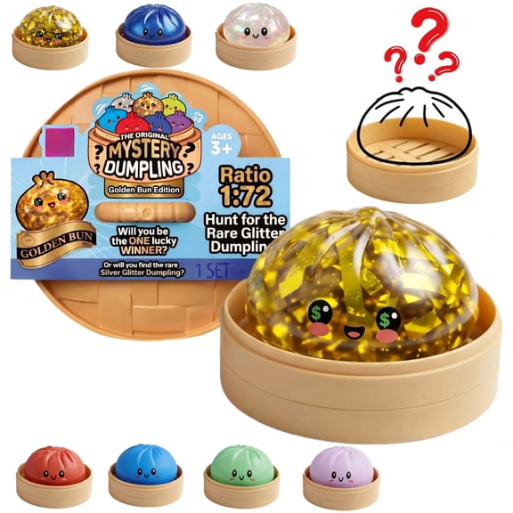 CQHVKQ 4" Golden Ticket Edition Dumpling Squishy Toy Mystery Box, Rare Golden Glitter Dumpling Squishy Bun, Stress Relief Sensory Dumpling Squishy Toys for Everyone Anxiety Relief