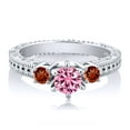 thumbnail image 2 of Gem Stone King 925 Sterling Silver 3-Stone Ring Round Pink Moissanite and Garnet Red (0.80 Cttw, Size 6), 2 of 2