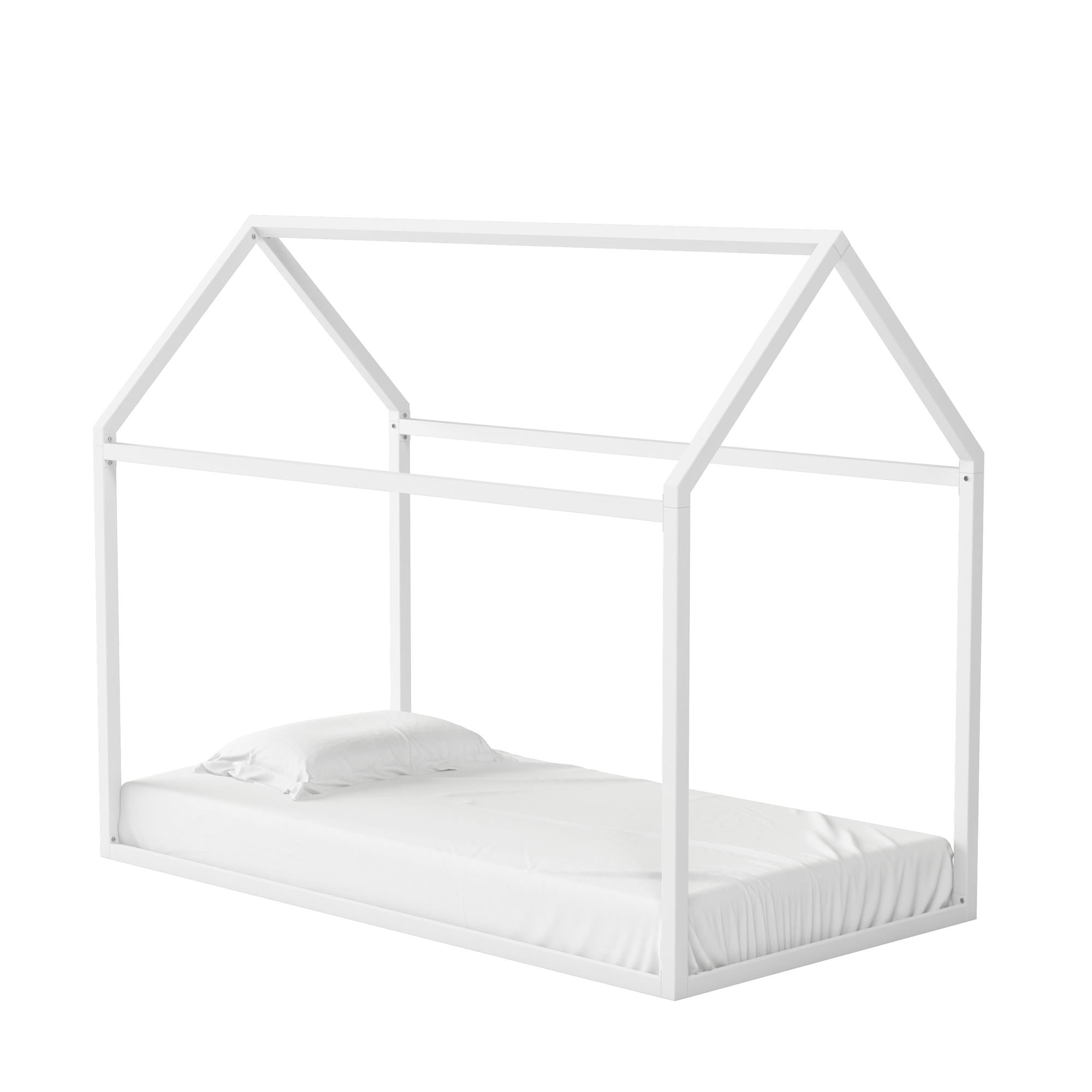 Max & Finn Skyler Metal Montessori House Bed, Twin, Off White