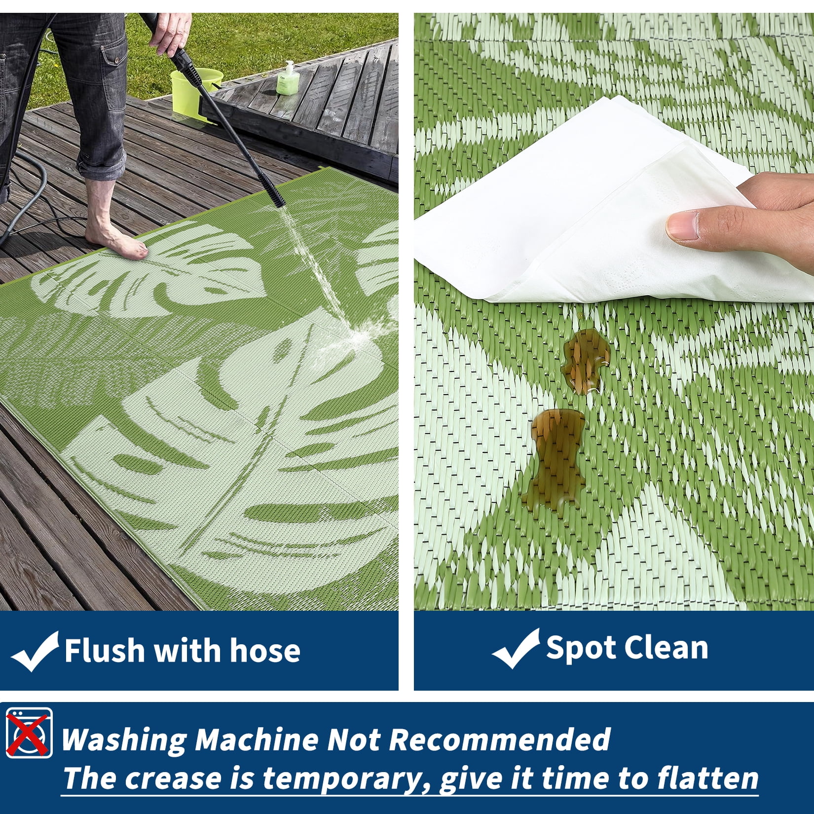 COZONY 8x10 Outdoor Rug, Reversible Waterproof Plastic Straw Patio Rug with Palm Leaf Pattern, Indoor Outdoor RV Mat for Patio Deck Balcony Camping