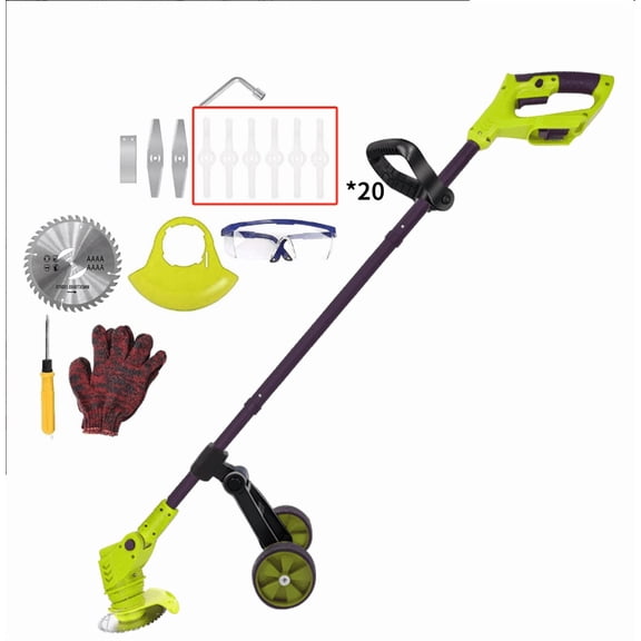 Lemolifys Electric Weed Wacker, 3-in-1 Cordless String Trimmer with 4000mAh Battery, 3 x 6″ Blades, Wheels & Adjustable Length for Lawn Yard Garden