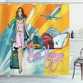 thumbnail image 1 of Airport Shower Curtain, Retro Comic Book Drawn Beautiful Woman Passenger and Transportation Crafts, Fabric Bathroom Set with Hooks, 69W X 70L Inches, Multicolor, by Ambesonne, 1 of 3