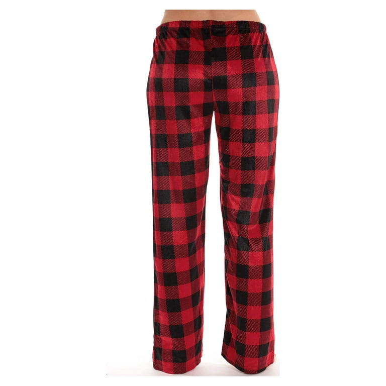 followme Silky Fleece Buffalo Plaid Pajama Pants for Women (Red Buffalo  Plaid, 2X) 
