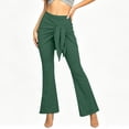 thumbnail image 5 of AKOEE Flared Leggings for Women Tie Front Skirted High Waist Stretchy Bell Bottoms Yoga Workout Casual Pants (M, Green), 5 of 8