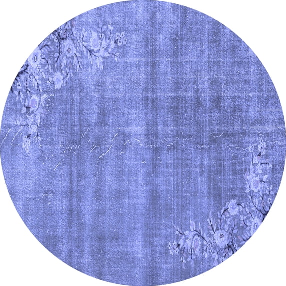 Ahgly Company Machine Washable Indoor Round Oriental Blue Asian Inspired Area Rugs, 8' Round