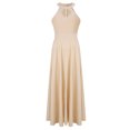 thumbnail image 7 of Wycnly Womens Dresses Party Prom Sexy High Slit Empire Waist Keyhole Long Dresses Fashion Solid Halter Sleeveless Maxi Summer Dress Khaki m, 7 of 7