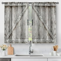 Wooden Barn Door Kitchen Curtains - Country Wood Farmhouse Rustic Farm Retro Western Cafe Short Tier Curtains Decor for Living Room Rod Pocket Window Drapes 36 Inch Length 2 Panels 28"x36"