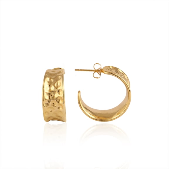 Zeva Jewels Gold Plated Hammered Hoop Earrings – Brass Wide Cuff Hoops, Lightweight Wedding Jewelry