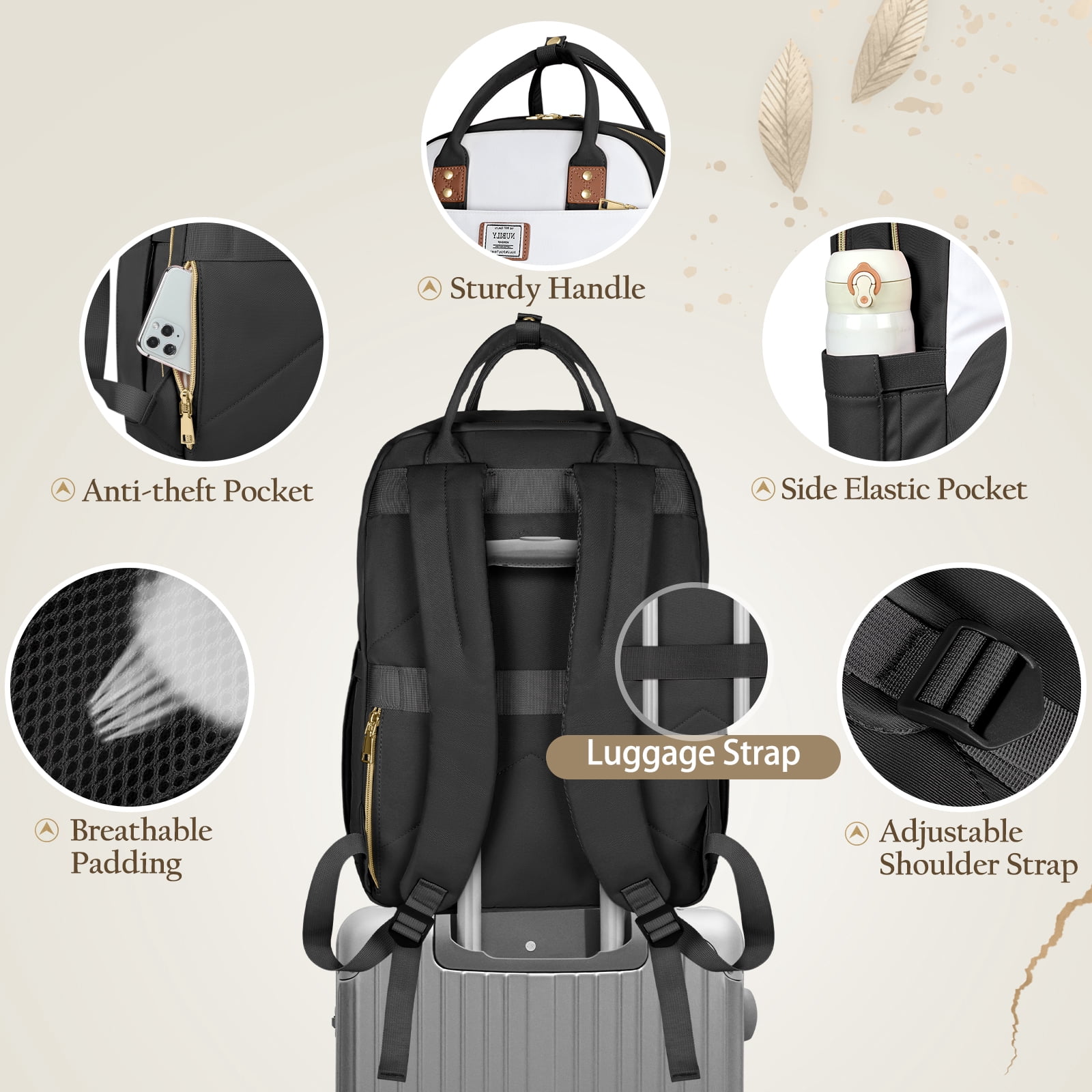IGOLUMON Women's Backpacks for Laptop 15.6 Inch Business Backpacks Waterproof Computer Bag 2 Sets Casual Daypack College Carry on Nurse Bag Backbag for Travel