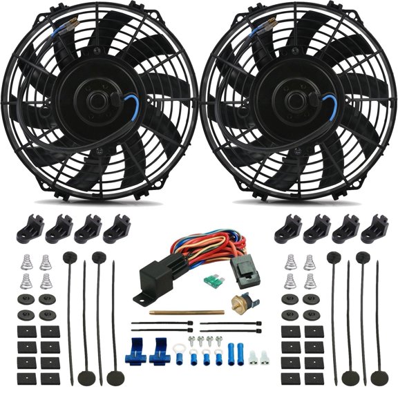 Dual 9 Inch 90w Electric Fans Push-In Probe Thermostat Temp Switch Kit