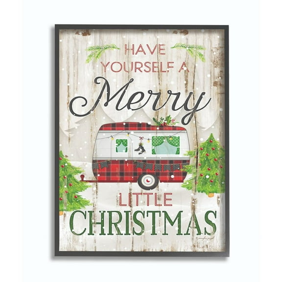 Stupell Industries Merry Little Christmas Red Plaid Camper Wood Texture Holiday Word DesignFramed Wall Art By Artist Jennifer Pugh