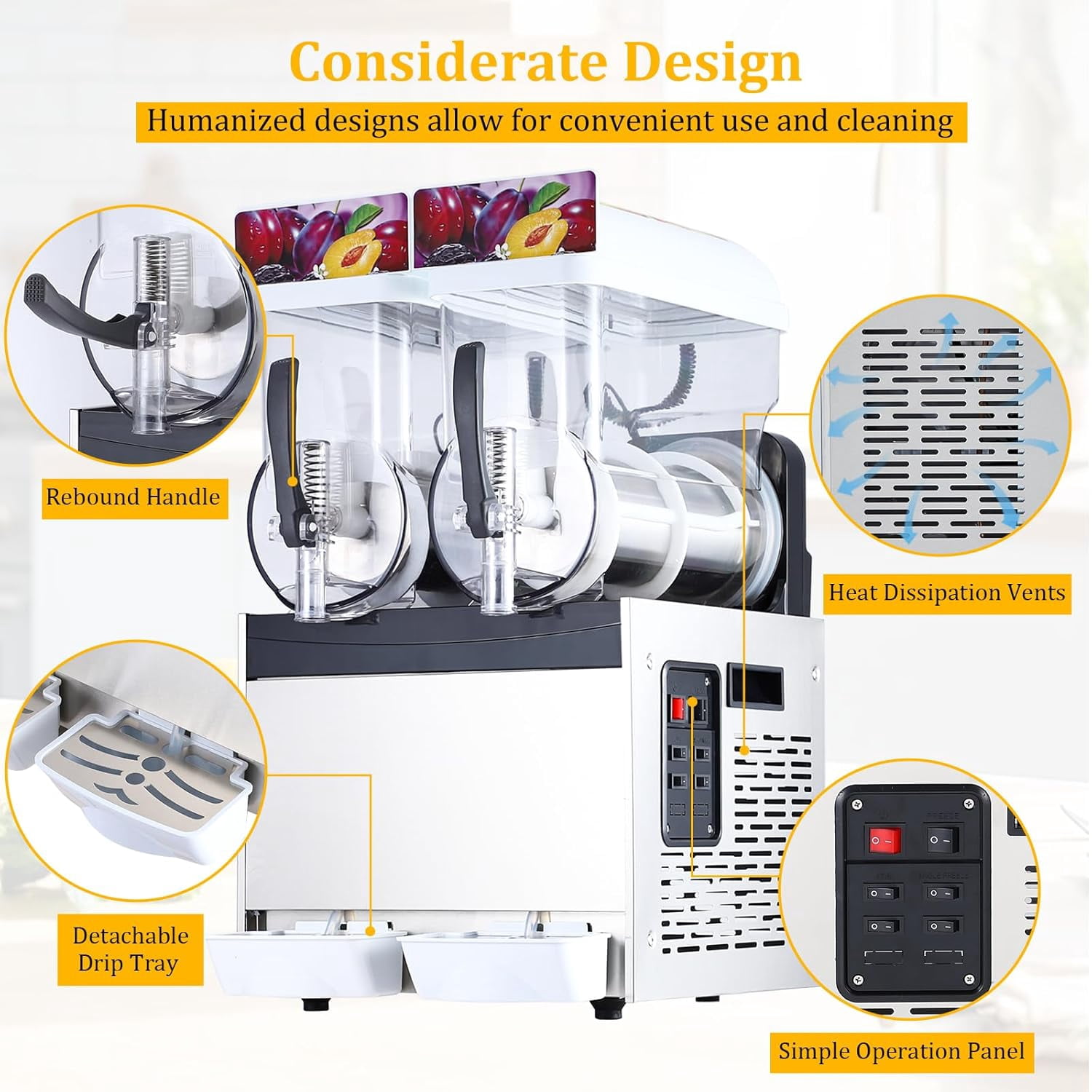 Commercial Slushy Machine, 8 Gal/30L (15L X 2 Tanks) Slushie Machine, Frozen Drink Machine with Temperature Preservation, Stainless Steel Margarita Machine Maker for Home Restaurant Bar Party