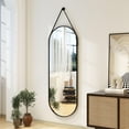 thumbnail image 2 of BEAUTYPEAK 48"x16" Oval Full Length Wall Mirror with Leather Hanging Straps and Aluminum Frame,Black, 2 of 5