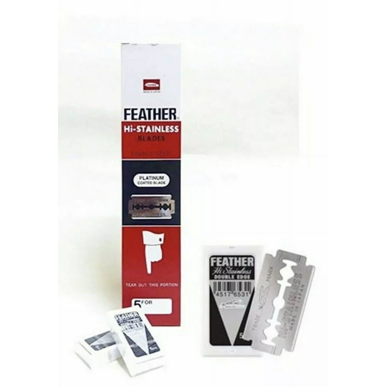 FEATHER HI-STAINLESS 100 Ct Platinum Coated Double Edge Razor