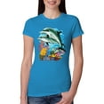 thumbnail image 1 of Pair of Dolphins Swimming in Ocean Animal Lover Womens Slim Fit Junior Tee, Turquoise, Small, 1 of 3
