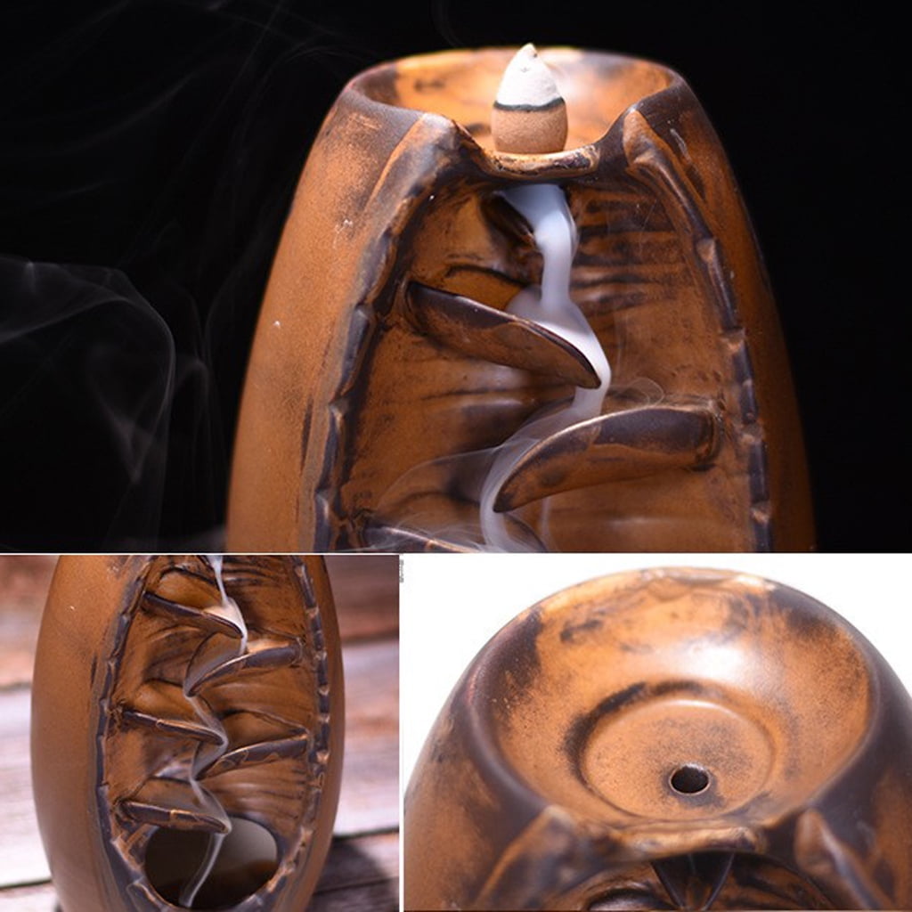 WLPZXP Porclain Home Meditated Mountain Backflow Incense Burner Cones Holder Case b b