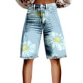 thumbnail image 2 of Stephy Flare Denim Shorts for Women Wide Leg Denim Shorts Woman Vintage Floral Print High Waisted Straight Stretch Pants with Pockets, Gold, 4XL, 2 of 4