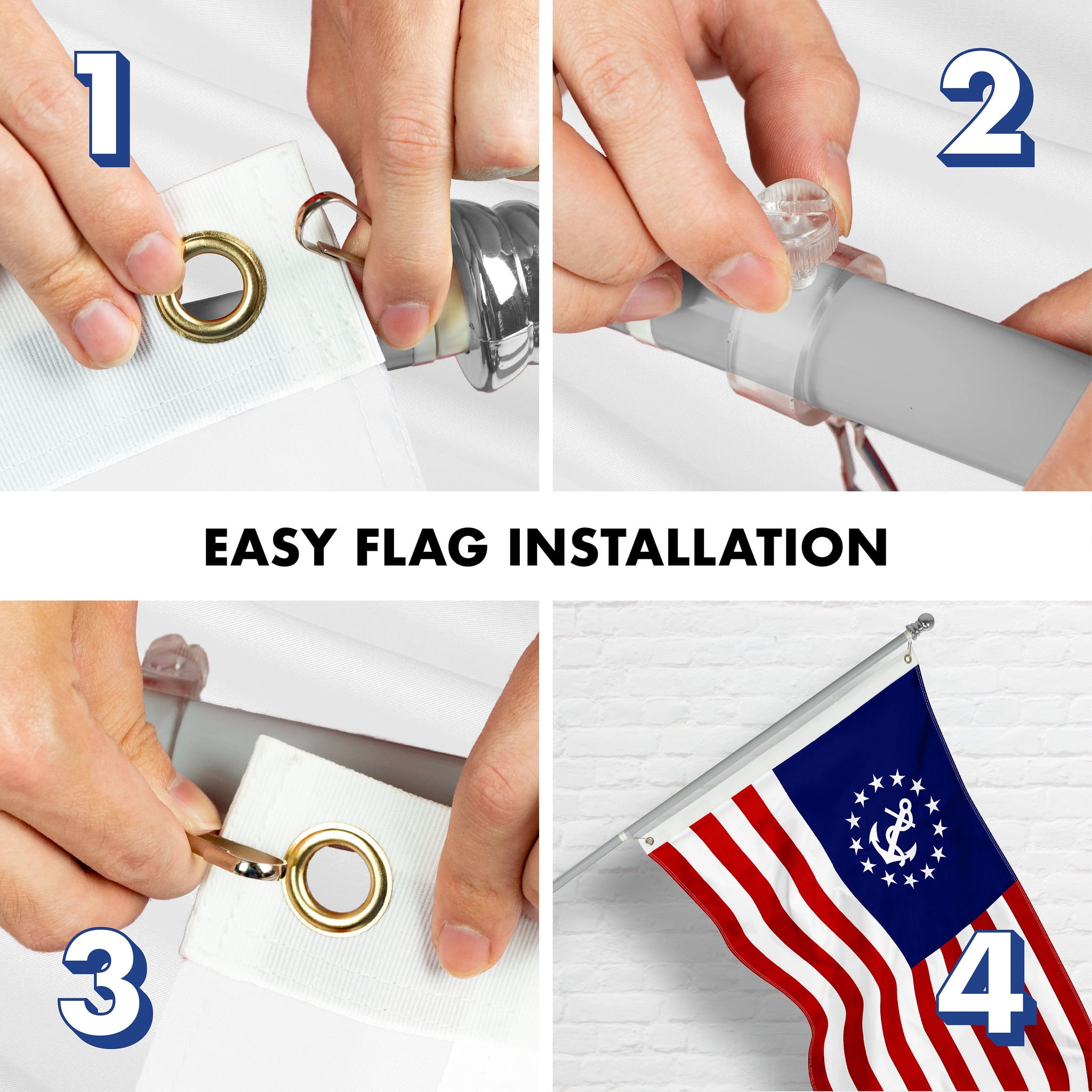 G128 Combo Pack: 6 Ft Tangle Free Aluminum Spinning Flagpole (Silver) & American USA Yacht Ensign Flag 3x5 Ft, ToughWeave Series Embroidered 300D Polyester | Pole with Flag Included