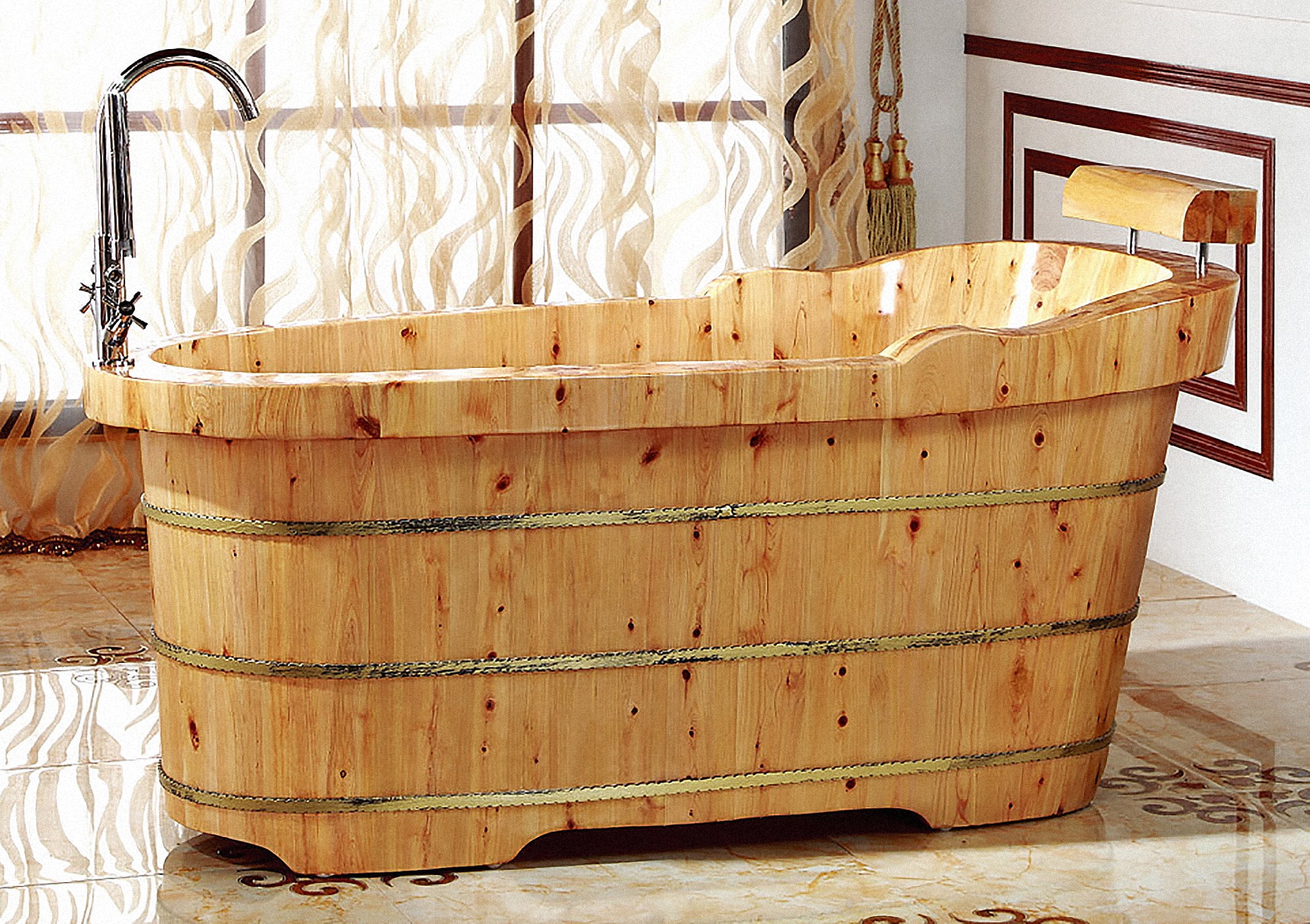 ALFI brand AB1139 Natural Wood 61" Soaking Bathtub For Free Standing