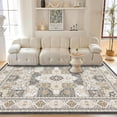 thumbnail image 3 of 5x7 Ft Modern Geometric Trellis Area Rug, Boho Machine Washable Non-Slip, Vintage Medallion Stain-Resistant Floor Carpet for Living Room (Camel), 3 of 9