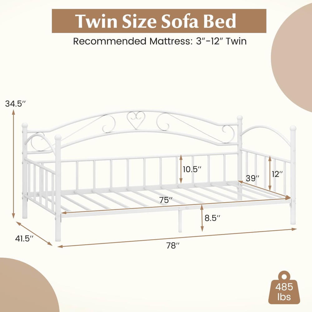 Barara King Twin Size Metal Bedroom Trundle Bed Frame with Headboard, Bed Platform Frame for Bedroom, Apartment, White
