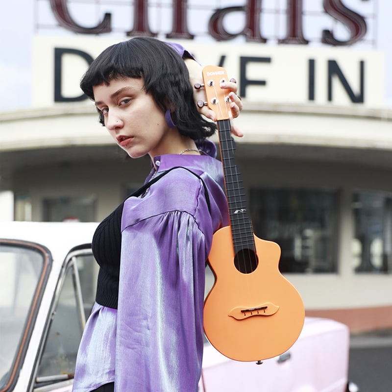 Donner Ukulele for Beginner 23“ Professional Carbon Fiber Travel Ukulele Kit with Bag, Orange