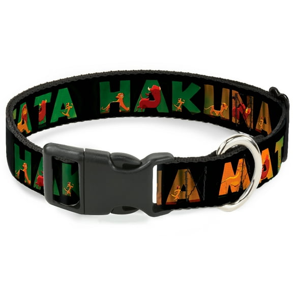 Disney Pet Collar, Dog Collar Plastic Buckle, Hakuna Matata Black Lion King Scenes, 16 to 23 Inches 1.5 Inch Wide