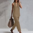 thumbnail image 5 of Ecqkame Two Piece Sets for Women Summer Casual V-Neck Tank Top and Wide Leg Pants Lightweight Vacation Solid Color Outfit Set Khaki L, 5 of 6