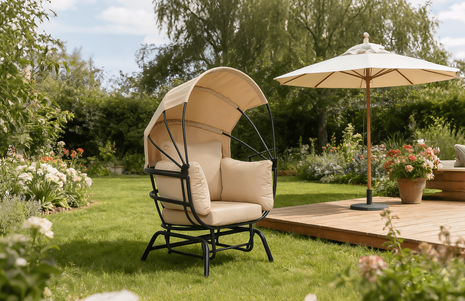 Outdoor Hanging Egg Chair, Swing Leisure Chair for Garden Backyard Patio Porch, Taupe Black