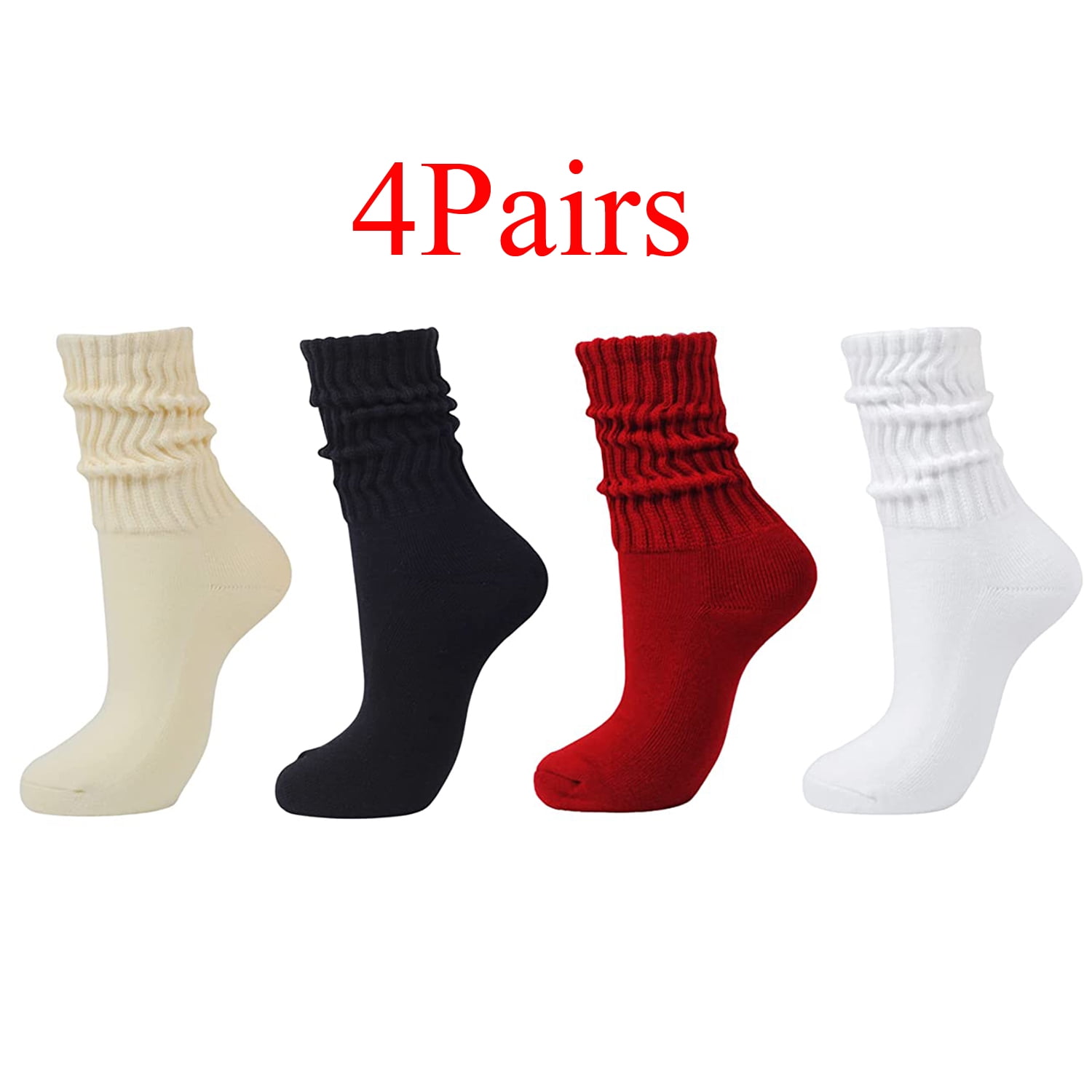 4 Pairs Women Long Tall Loose Stacked Thick Cotton Socks