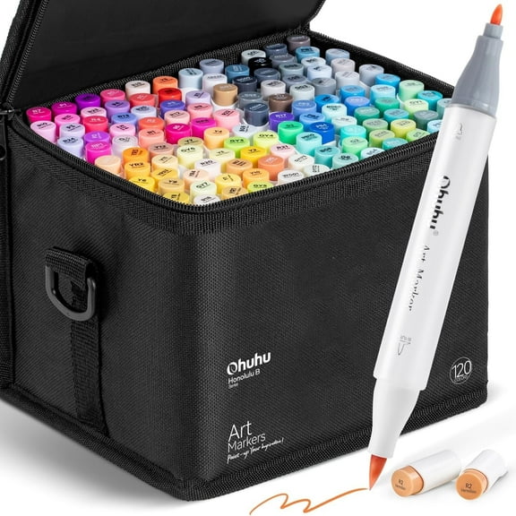 Ohuhu 120 Colors Brush-and-Fine Dual Tips Alcohol-Based Markers Refillable