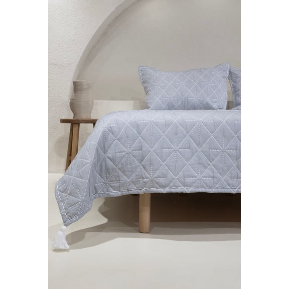 Koza Home Stella Navy Blue Double Bedspread with Diamond Pattern 230x250 2 Pillow 50x70 5030 230 x 250