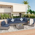 thumbnail image 3 of Ainfox 7 Piece Outdoor Patio Furniture Sofa Set on Sale, Grey Rattan Blue Cushion, 3 of 8