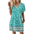thumbnail image 2 of Women's Fashionable Floral Print V-Neck Short Sleeve Dress with Pocket, Casual Pullover Summer Dress, Comfortable Loose Fit, Stylish Ladies Wear,Green,L, 2 of 8