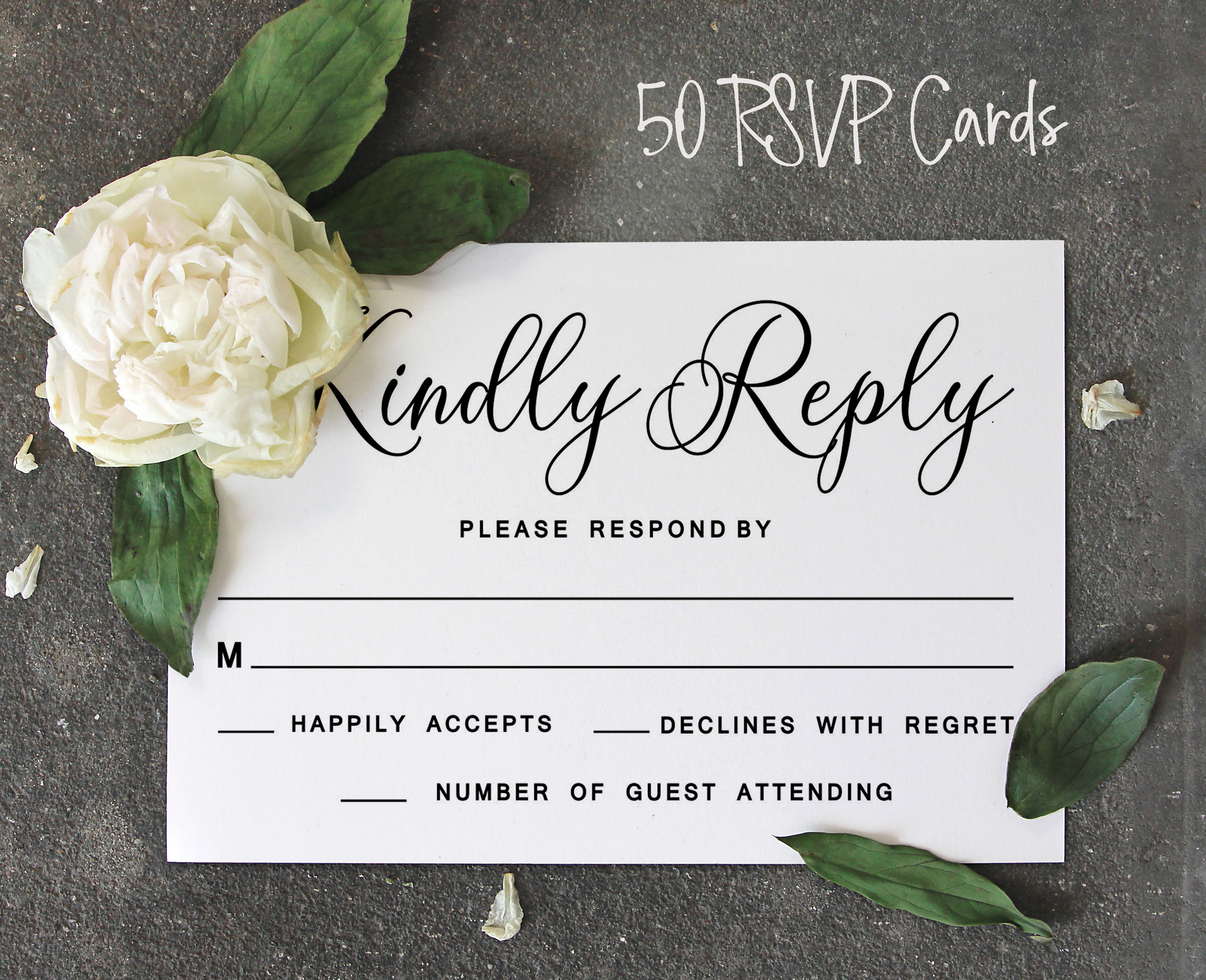 Inkdotpot 50 RSVP Karten Mit Umschlägen – Blumen-Design, 4x6 Zoll, Für Hochzeit & Baby-Shower (weiß)