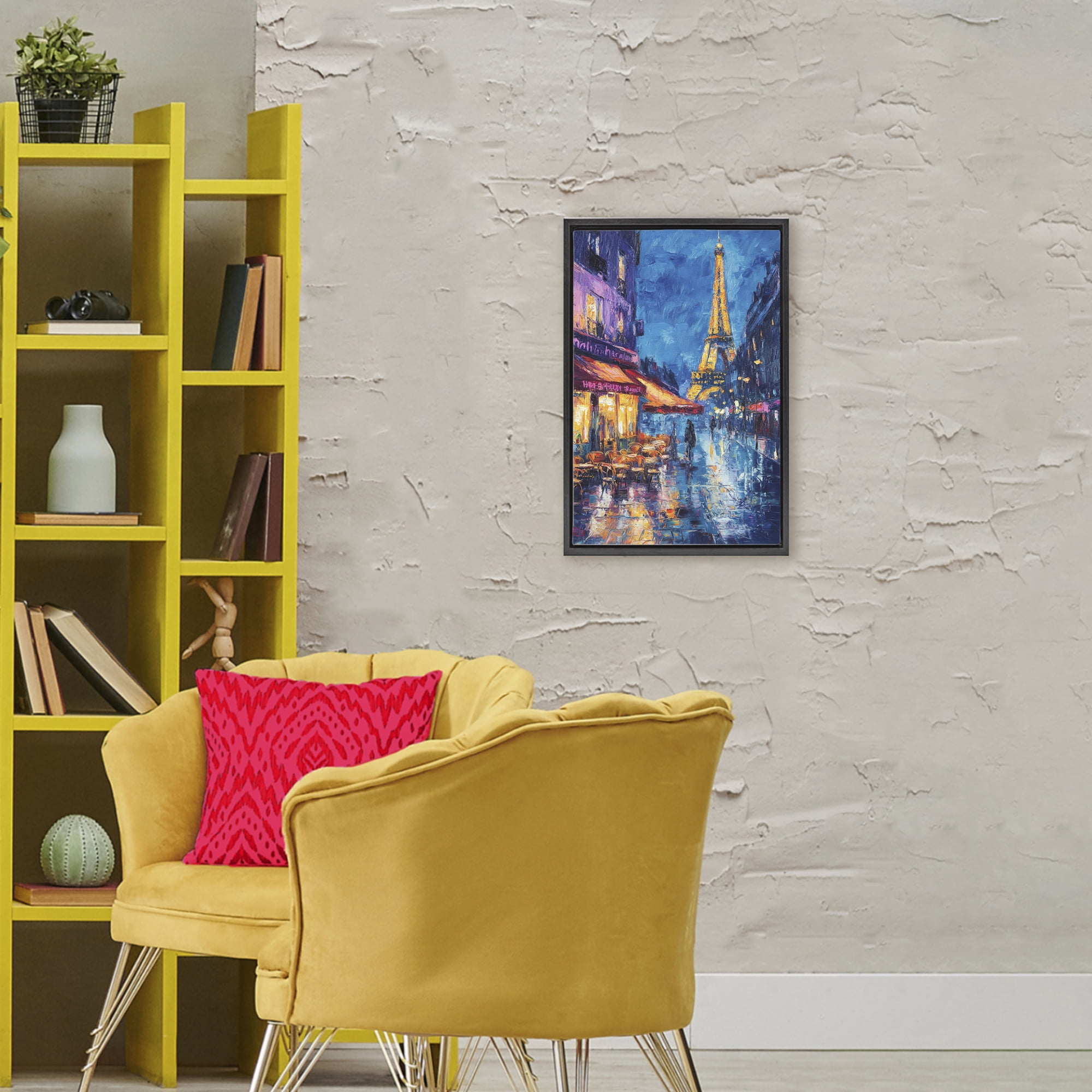 Stupell Industries Dusk Paris Street Scene Black Framed Floater Canvas Wall Art, design by Petal Prints Design