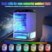 MDHAND Portable Air Cooler, 3 Speeds with Dual Mist and Ice Box, 900ml Tank, 7-Color Light, Usb Personal Cooling Fan for Home Office