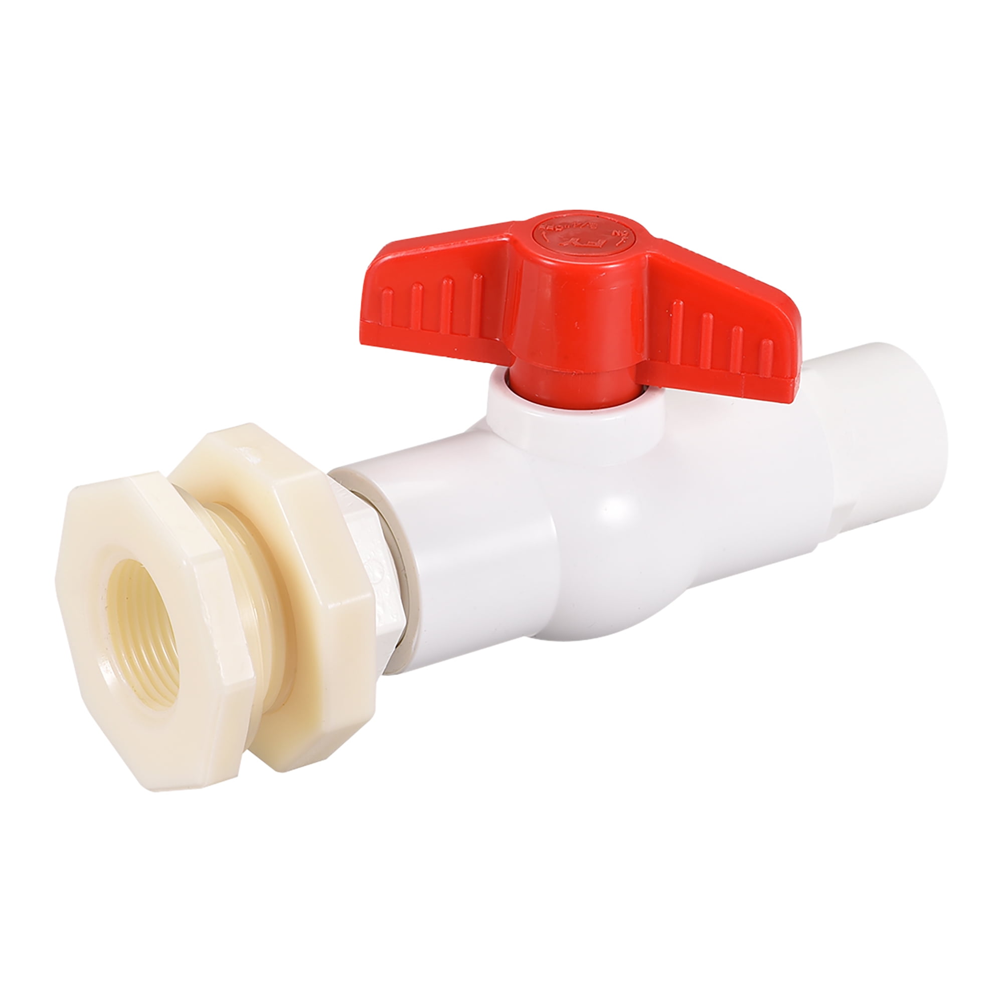 PVC Ball Valve Connector Spigot Kit G3/4, w Bulkhead Fitting Adapter, White Red for Water Tank