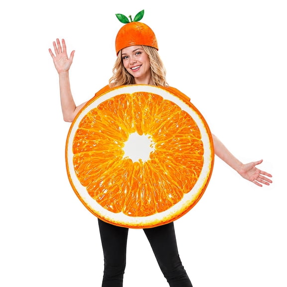 EBaokuup Orange Slice Costume, 30" x 29" Fruit Costume with Leaf Hat, Funny Food Outfit for Halloween Party
