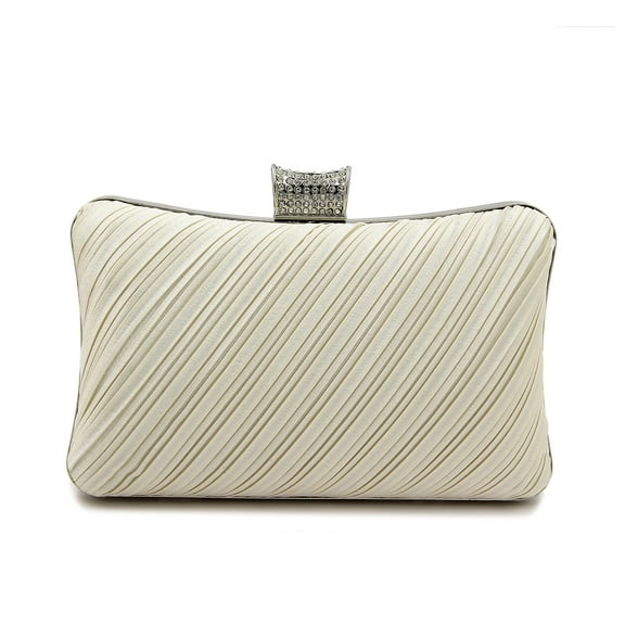 Elegant Pleated Satin Hard Clutch Rhinestones Top Evening Bag