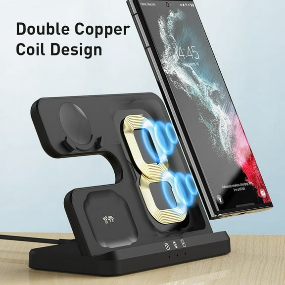 3-in-1 Wireless Charging Station Fast Charge 3 Devices Simultaneously, No Case Removal Charging Stand