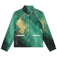 thumbnail image 4 of Jackets for Women Winter Coat Jackets Flannel Stand Collar Jacket(Modern Art Green Gold,Size:S-4XL), 4 of 7