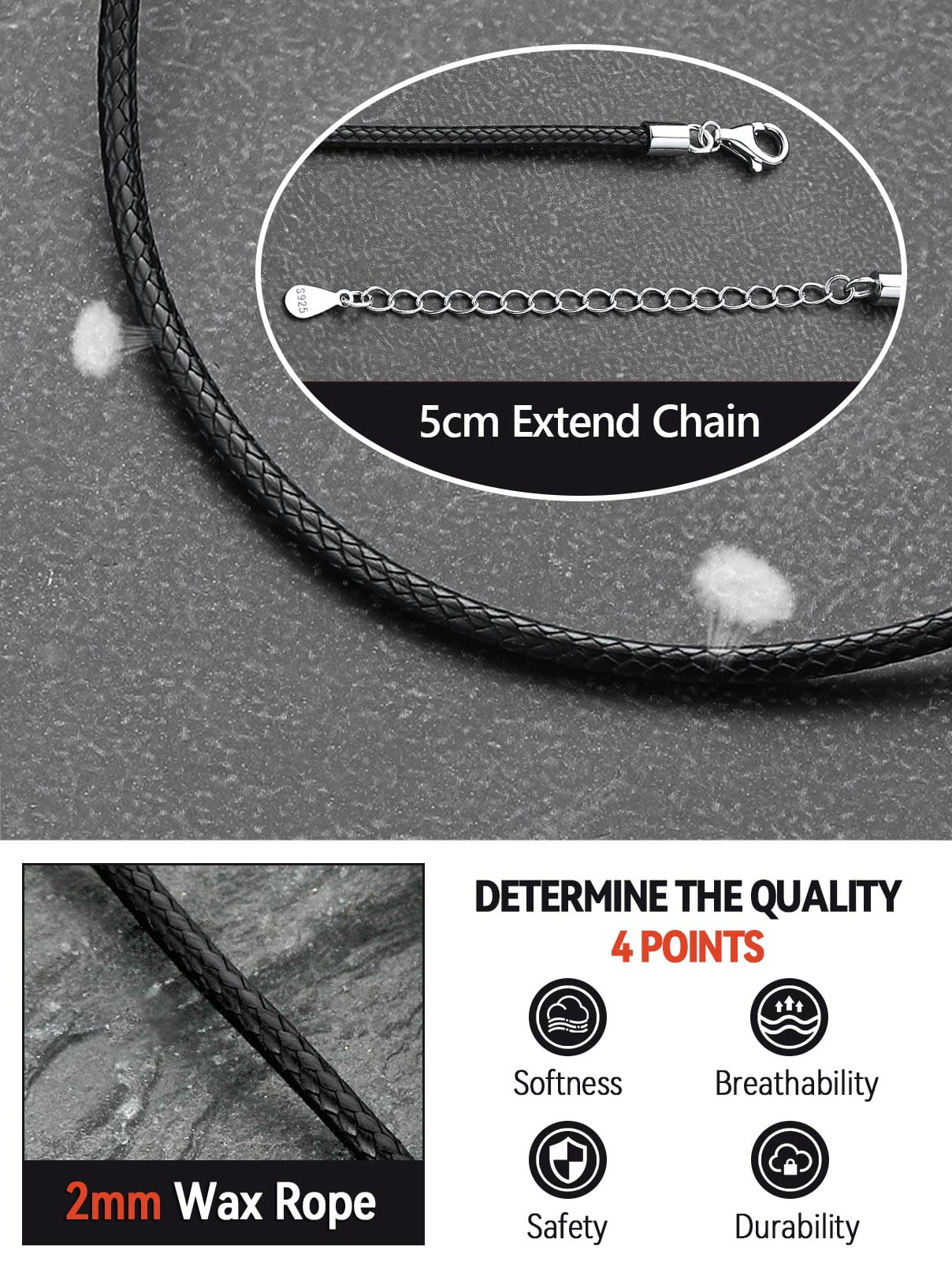 FaithHeart Braided Leather Cord Necklace for Men Women 925 Sterling Silver Snap Clasp, 2MM Waterproof Black Woven Wax Rope Chain for Pendant Jewelry Gift for Son Graduation