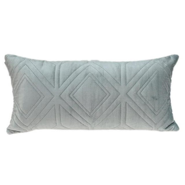 HomeRoots 402827 Quilted Diamonds Velvet Solid Color Lumbar Pillow, Gray