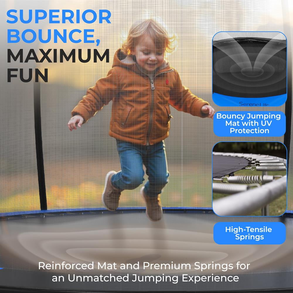 14ft Pumpkin Recreational Trampoline with Luxury Ladder and Basketball Hoop System for Kids / Children and Inner Enclosure, SLTRMPK14BL.5 (Blue)