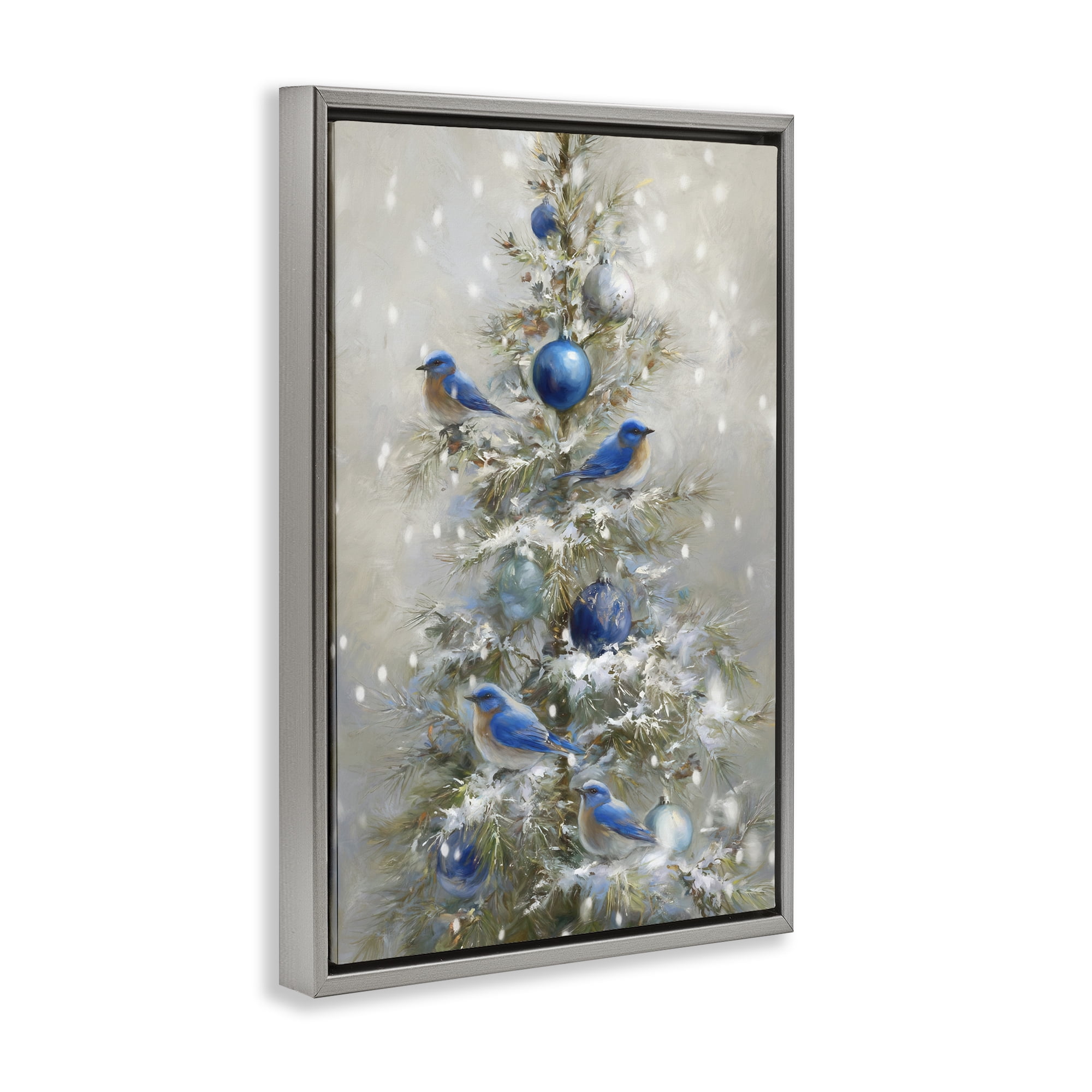 Stupell Industries Blue Bird Christmas Tree Gray Framed Floater Canvas Wall Art, design by Tina LeCour