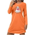 thumbnail image 2 of NSLGXD Halloween Pajama Dress Long Sleeve Nightshirts Crewneck Casual Nightgowns Cute Ghost Print Cotton Fall Dresses, 2 of 5