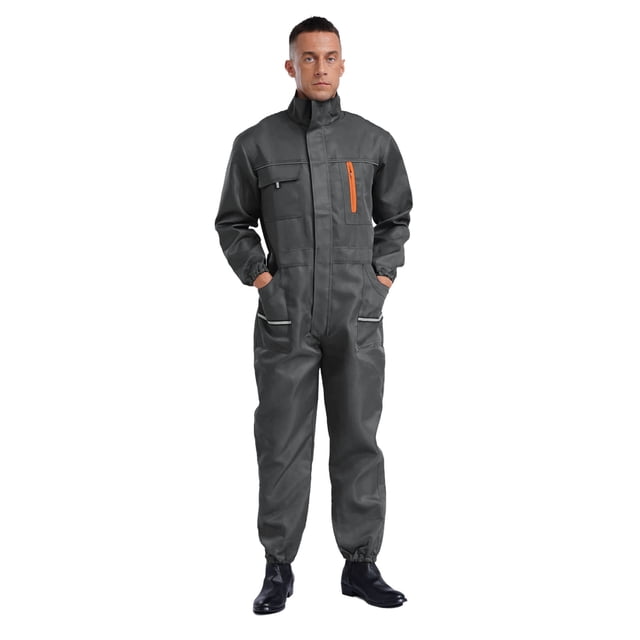 Runhomal Combinaison pour Hommes Résistante à l'Usure, Antipoussière, Manches Longues, Multi-Poches, Salopette, Combinaison de Travail, Gris 170/L